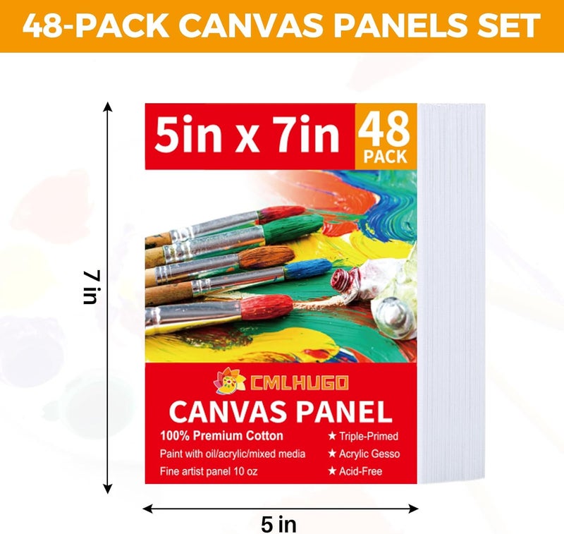 CMLHUGO 48 Pack 5x7 Inch Boards Blank for Painting, Kids Art Painting Canvases, Primed 100% Cotton Canvas Panels for Acrylic Oil Watercolor Tempera Paints - Image 2